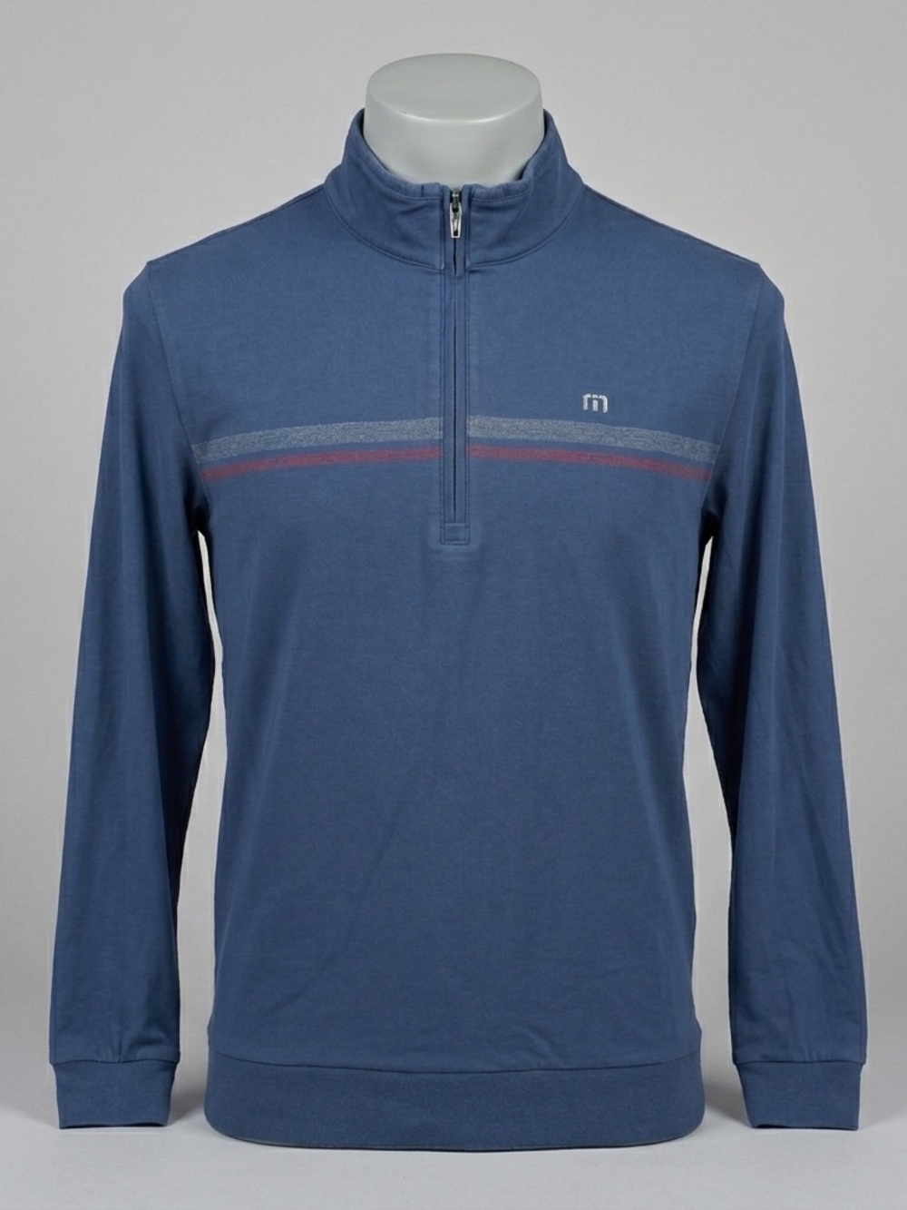 Travis Mathew Mens Large 1/4 Zip Pullover Blue Striped Performance Layer Golf